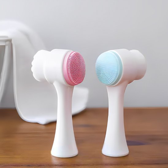 brosse nettoyante visage rose bleu